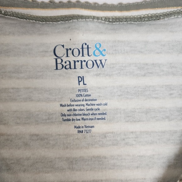 Croft‎ Barrow  V-neck Tee, Green/White, Above Elbow Length  Sleeve,  P Large - Picture 5 of 5